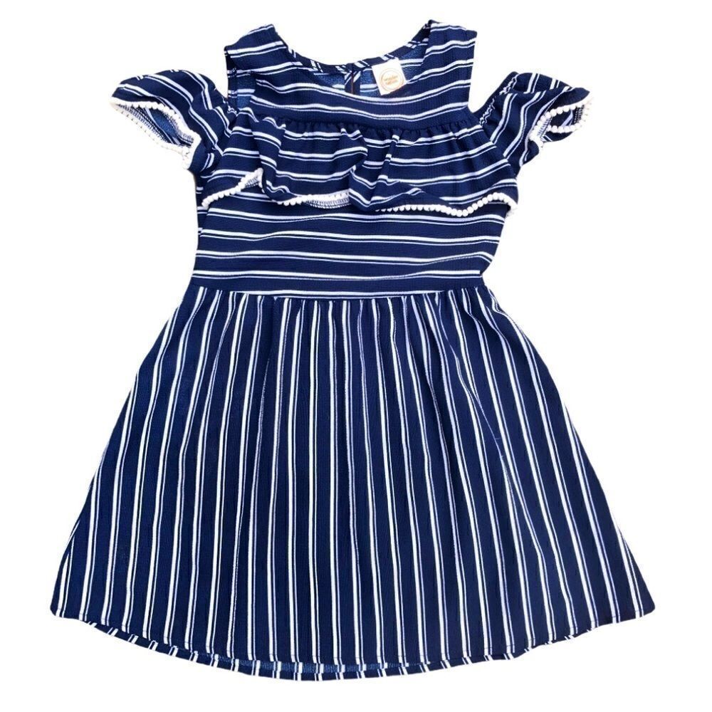 Wonder Nation off Shoulder ruffle striped blue nautical beachy preppy Dress 6X